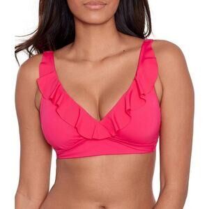 Lauren Ralph Lauren Women Pink Solid Ruffle Underwire Swim Bra Top Size US 6